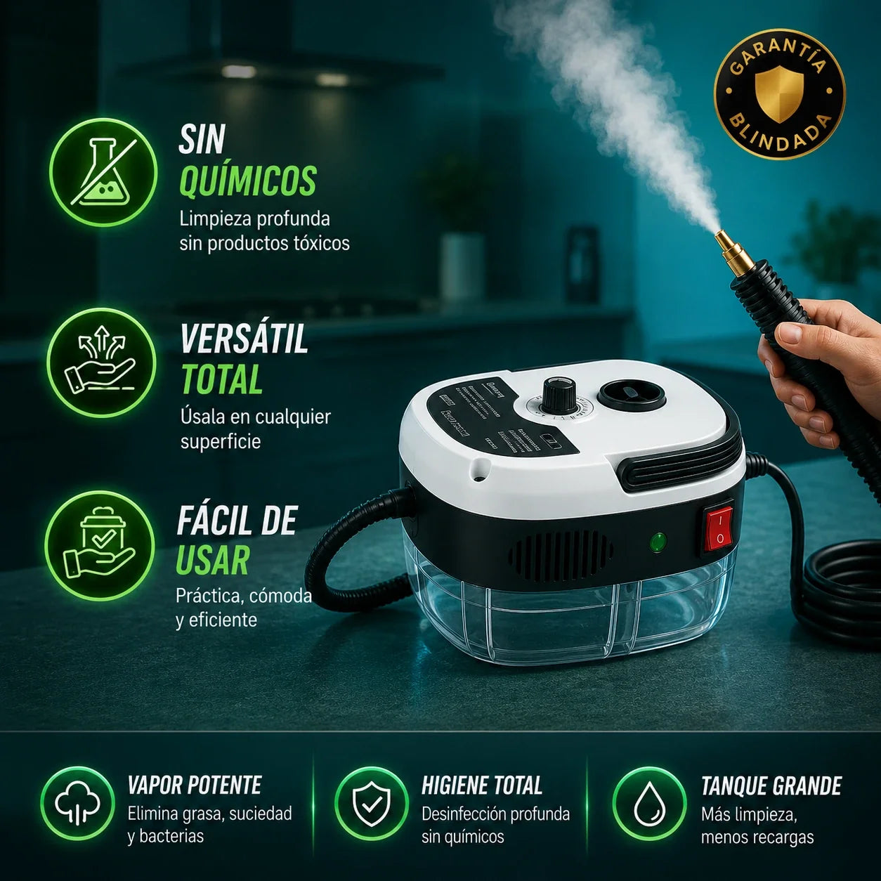 Limpiador a Vapor Alta Presión y Temperatura Portátil