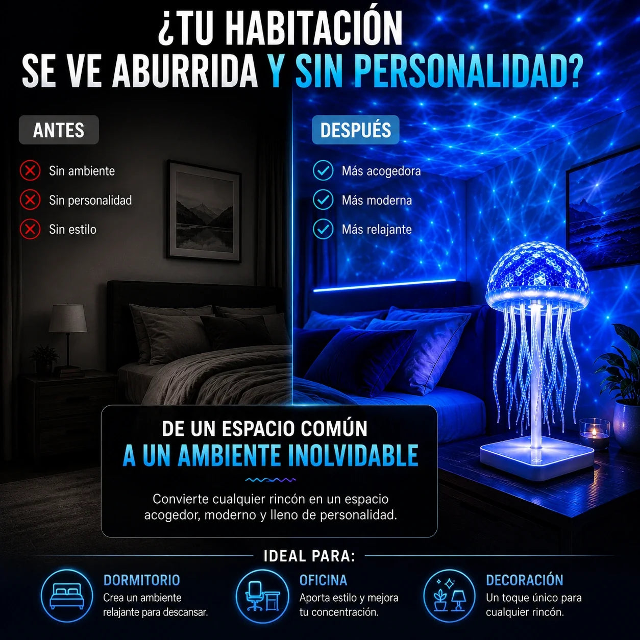 Lámpara Medusa LED Recargable 7 Colores con Tentáculos Bailarines