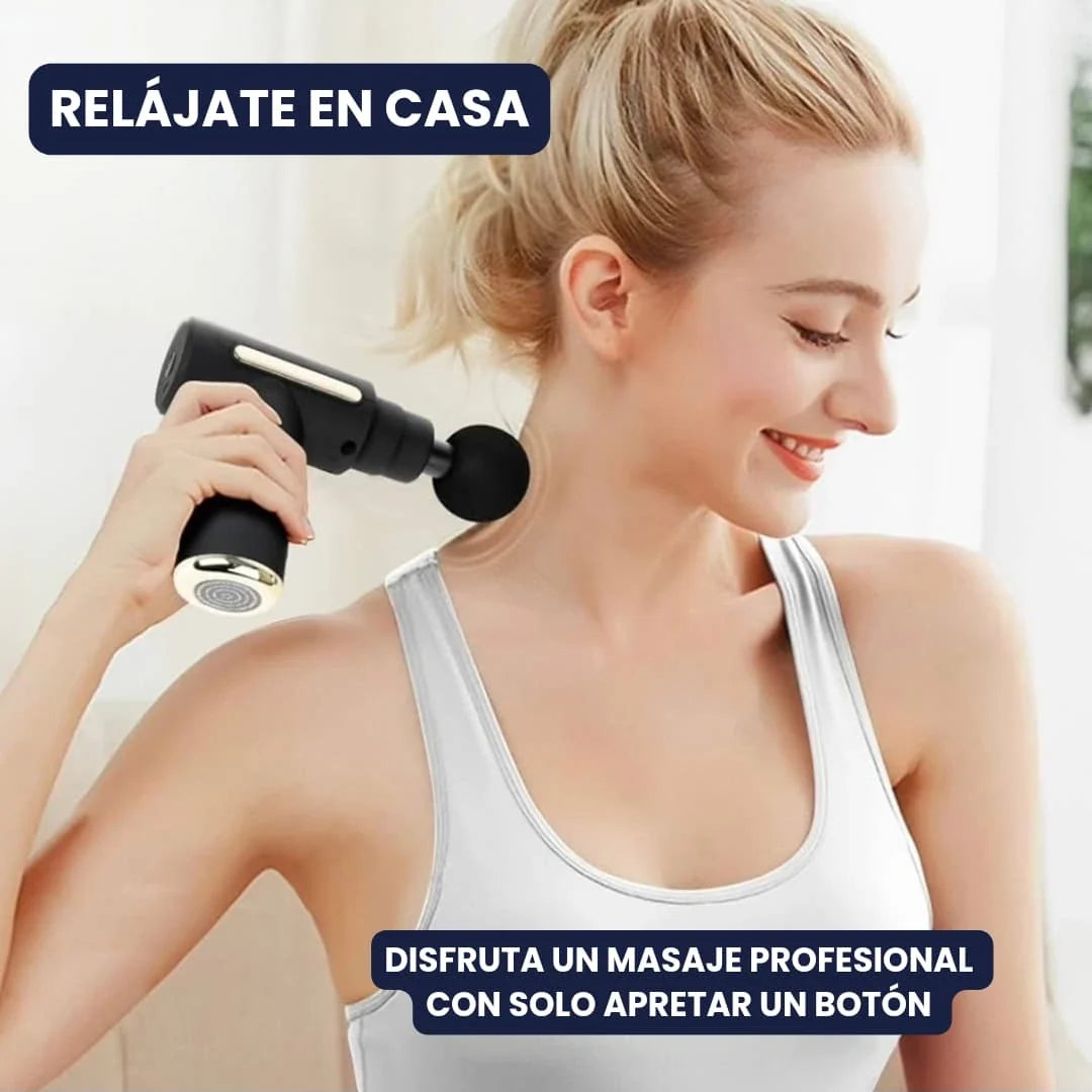 Pistola de Masaje Portátil 4 Cabezales para Alivio Rápido