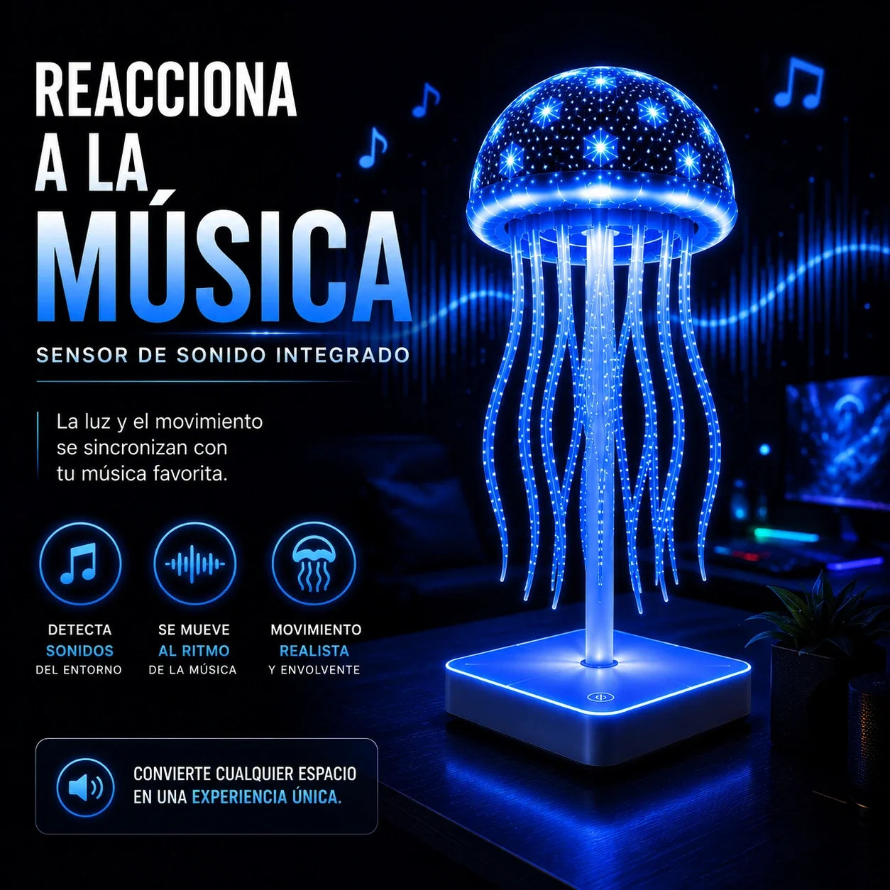 Lámpara Medusa LED Recargable 7 Colores con Tentáculos Bailarines